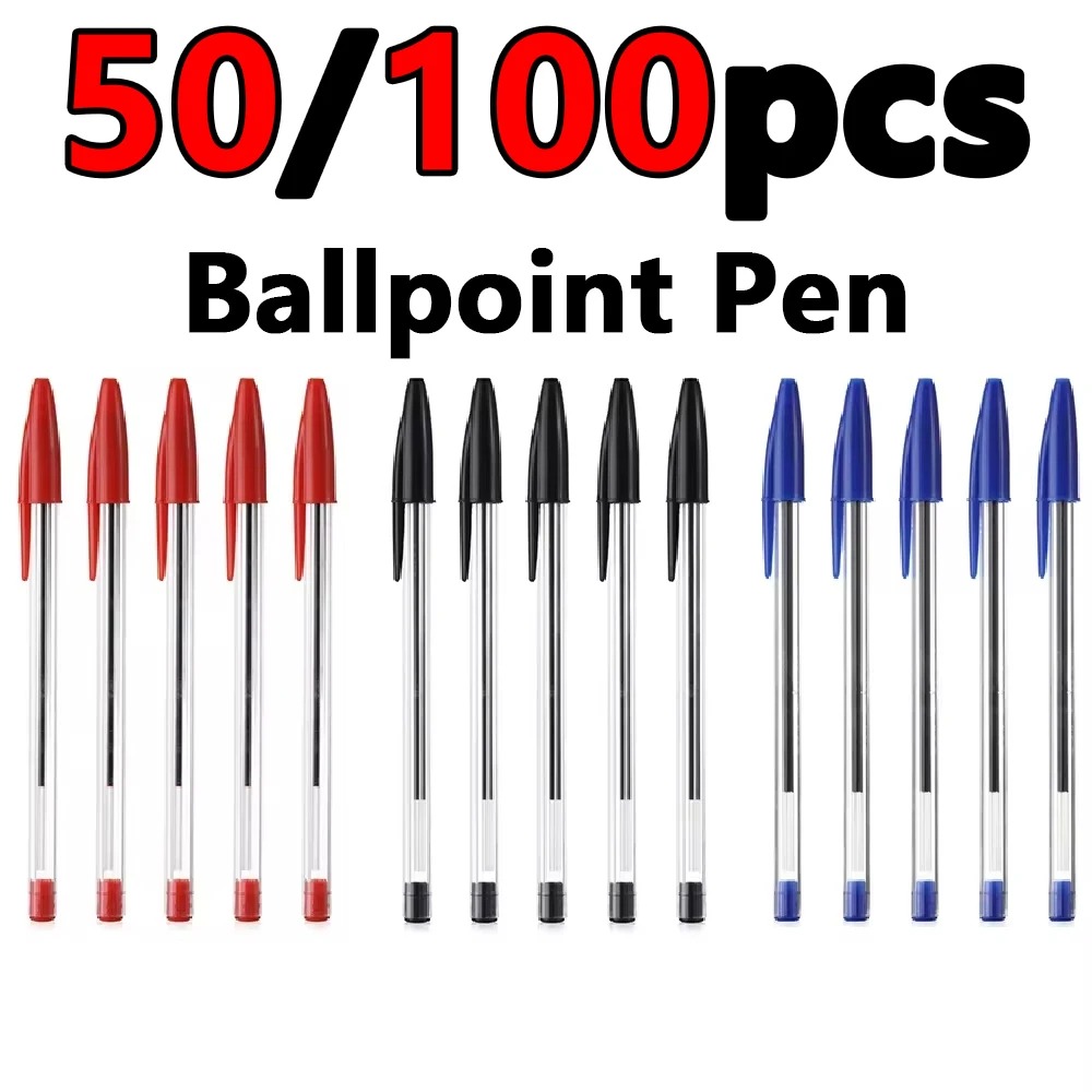 50/100Pcs Ballpoint Pens 1.0mm Blue Black Plastic Ball Point Pen