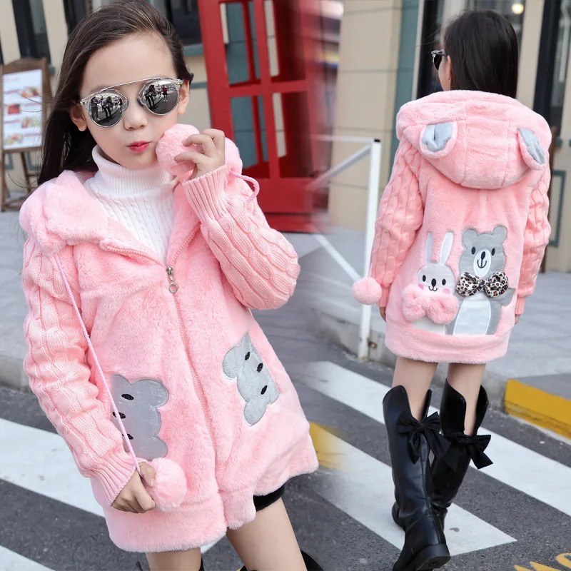 Cute Rabbit Bear Girls Jacket Winter 