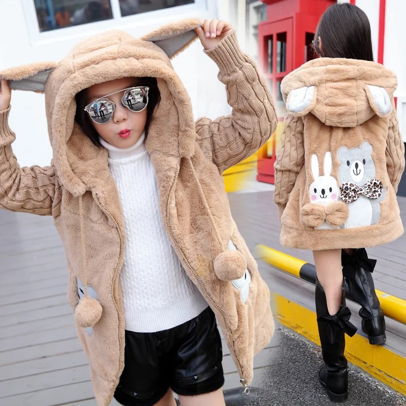 Cute Rabbit Bear Girls Jacket Winter 