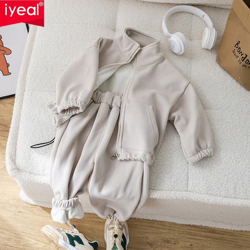 Sets Winter Fleece Casual 2 PCS Child Sets Sport Suit for Girls Boys Clothes Coat+Pants 1-6 Yrs