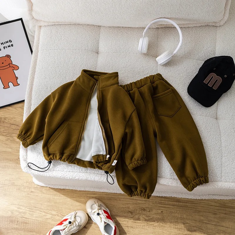 Sets Winter Fleece Casual 2 PCS Child Sets Sport Suit for Girls Boys Clothes Coat+Pants 1-6 Yrs