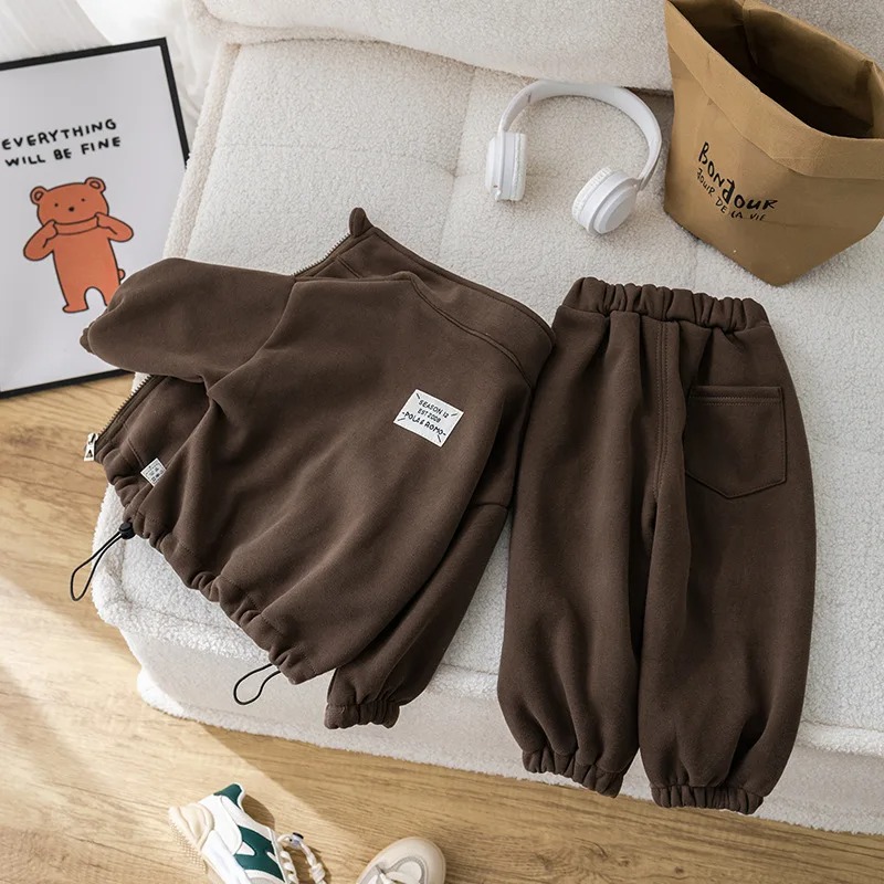 Sets Winter Fleece Casual 2 PCS Child Sets Sport Suit for Girls Boys Clothes Coat+Pants 1-6 Yrs