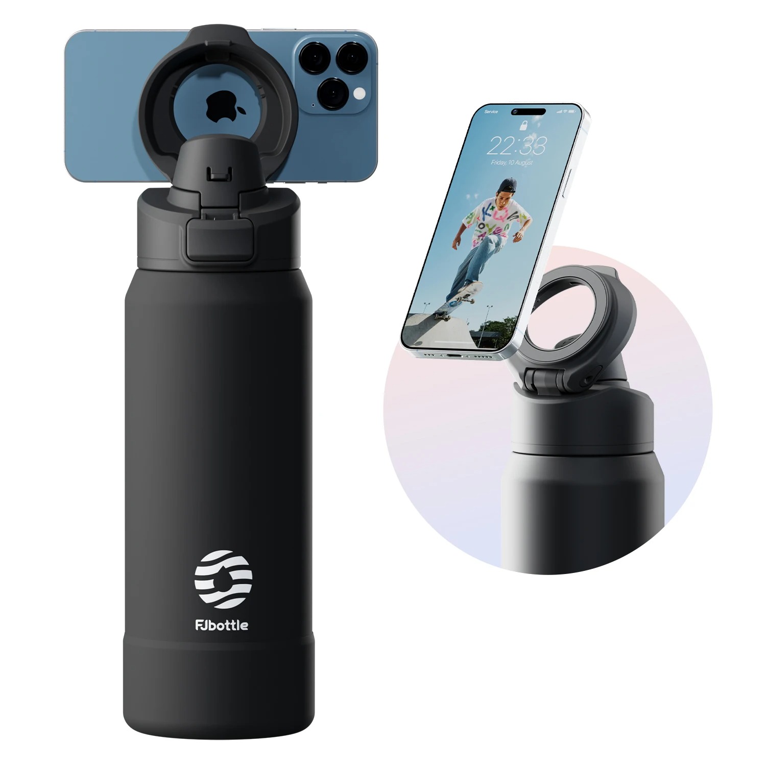  Magnetic Thermos Stainless Steel Sports Water Bottle with Magnetic Phone Holder 