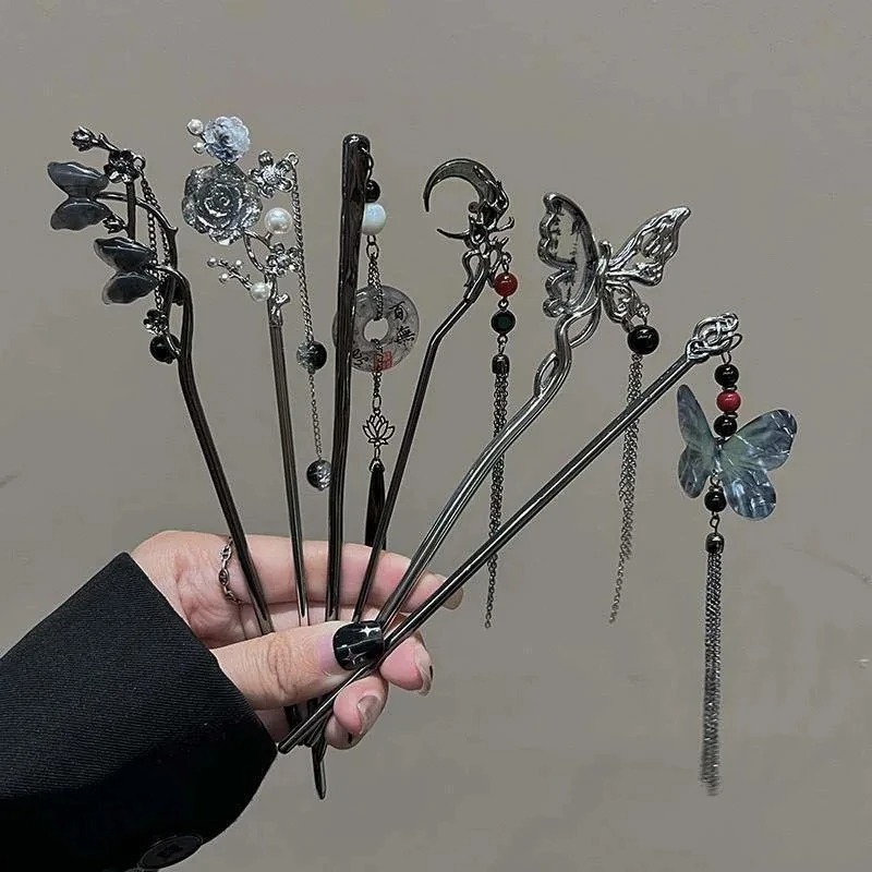 Chinese Style Butterfly Flower Tassel Hair Stick for Women