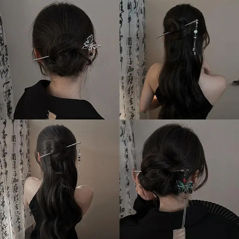 Chinese Style Butterfly Flower Tassel Hair Stick for Women