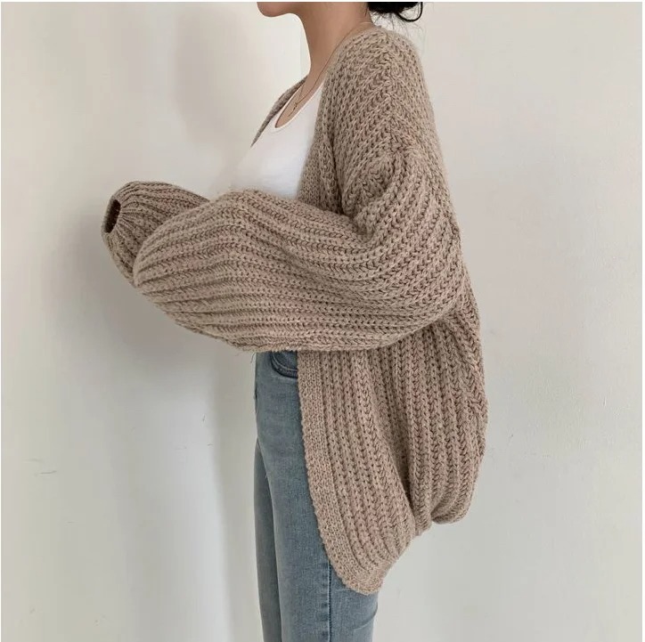 Sleeve Women Cardigan Sweater Casual Korean Fall Streetwear Tops Coat Chic Lazy Wind Y2k Sweater