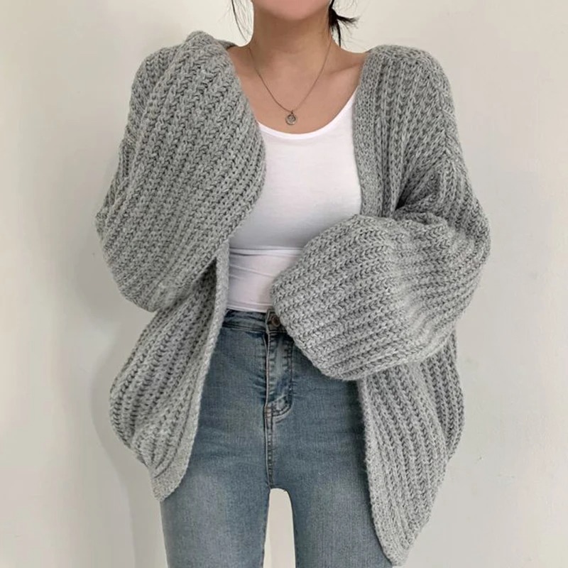 Sleeve Women Cardigan Sweater Casual Korean Fall Streetwear Tops Coat Chic Lazy Wind Y2k Sweater