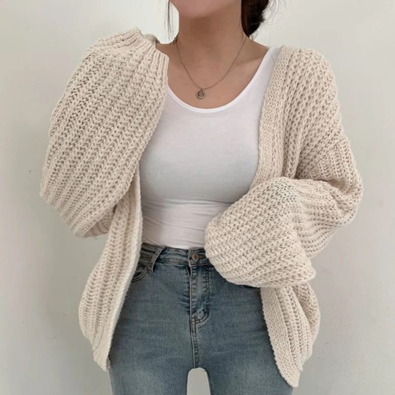 Sleeve Women Cardigan Sweater Casual Korean Fall Streetwear Tops Coat Chic Lazy Wind Y2k Sweater