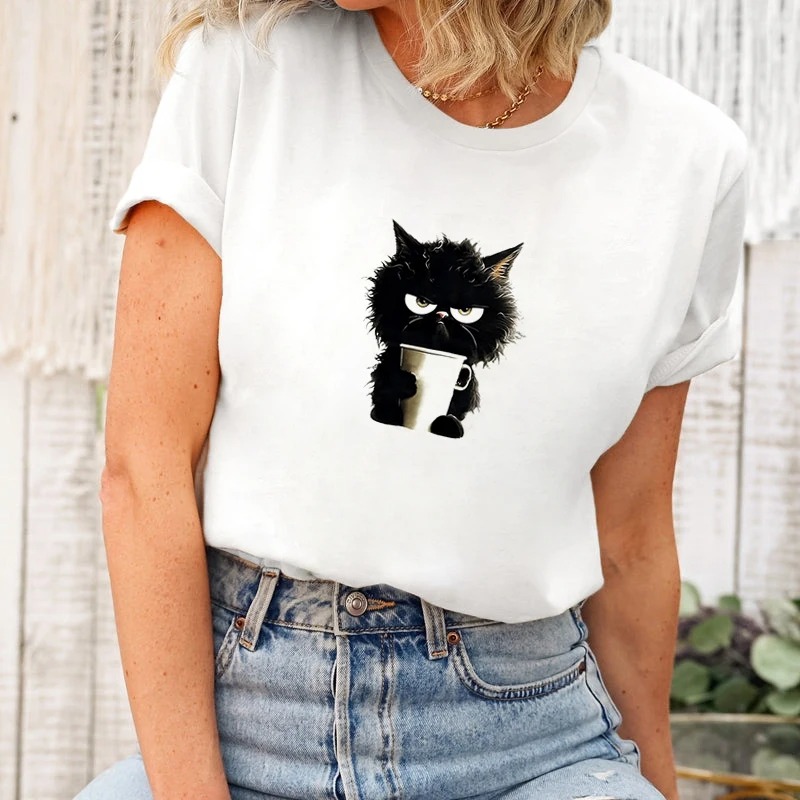  Ladies Spring/Summer New 3d Cartoon Print Cute Cat