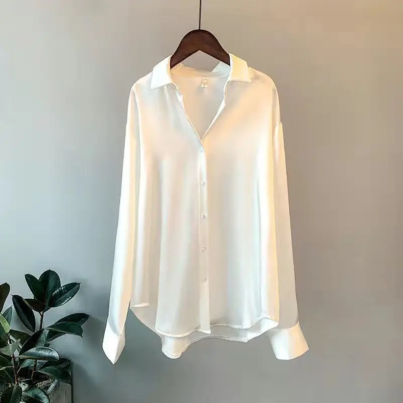 Spring Shirt And Blouses  Long Sleeve Lapel Button 