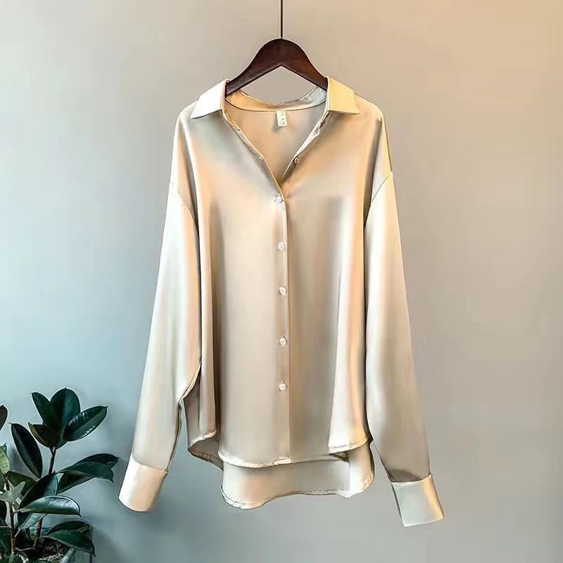 Spring Shirt And Blouses  Long Sleeve Lapel Button 