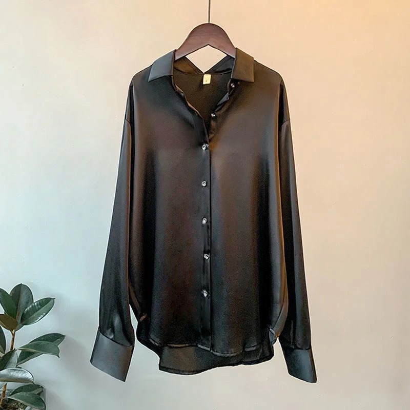 Spring Shirt And Blouses  Long Sleeve Lapel Button 