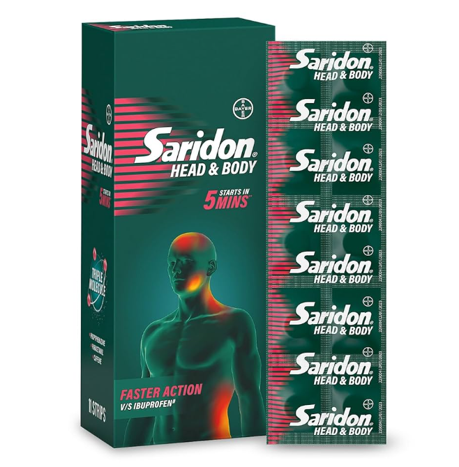 SARIDON HEAD & BODY TAB 11S - FAST RELIEF FOR PAIN AND FEVER