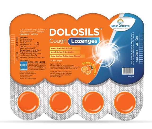 DOLOSILS LOZENGES ORANGE 8S – SOOTHING RELIEF FOR SORE THROAT AND COUGH