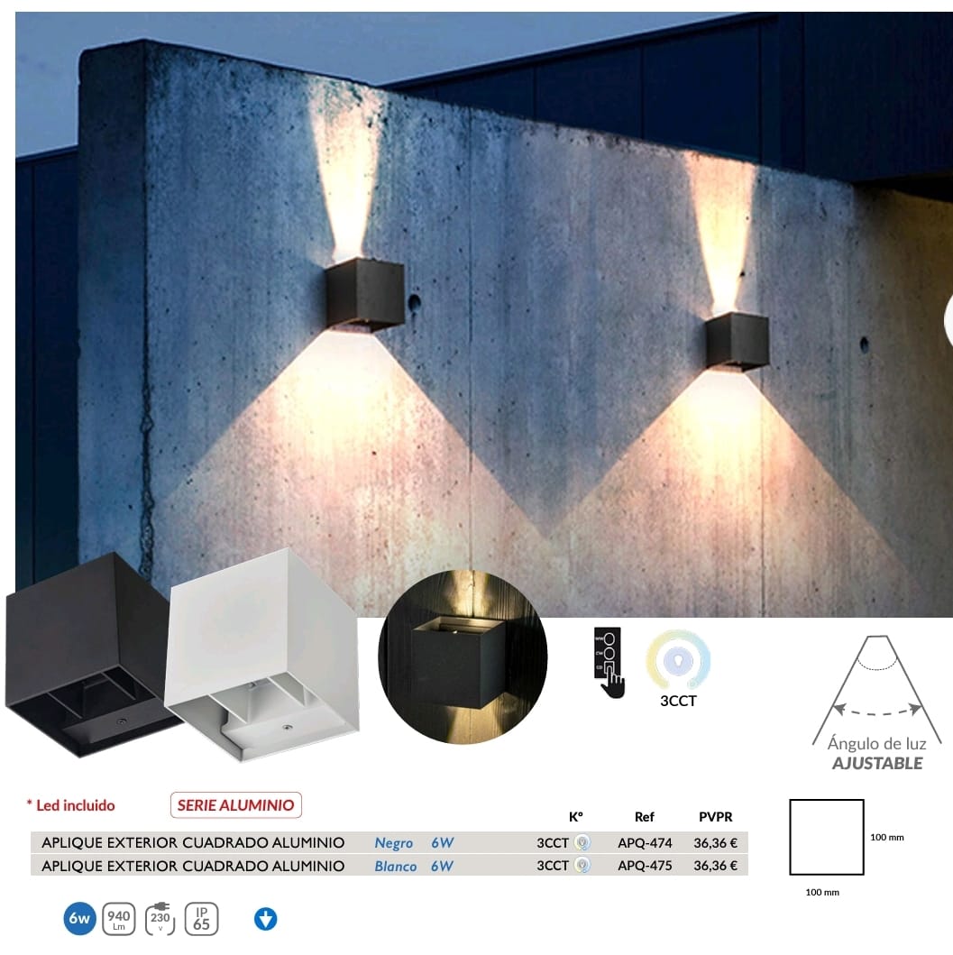 Aplique cubo exterior blanco 3cct