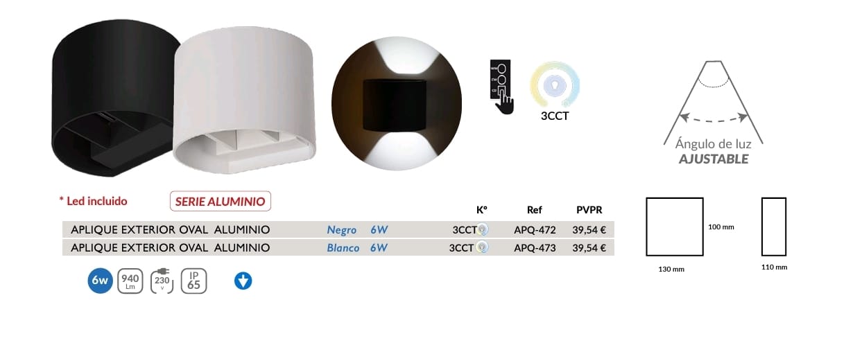 Aplique redondeado exterior negro 3cct