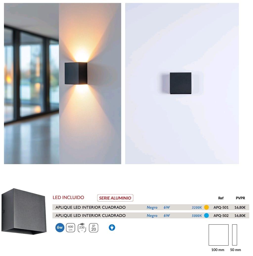 Aplique interior negro 6w 3200k