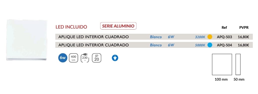 Aplique interior blanco 6w 3200k