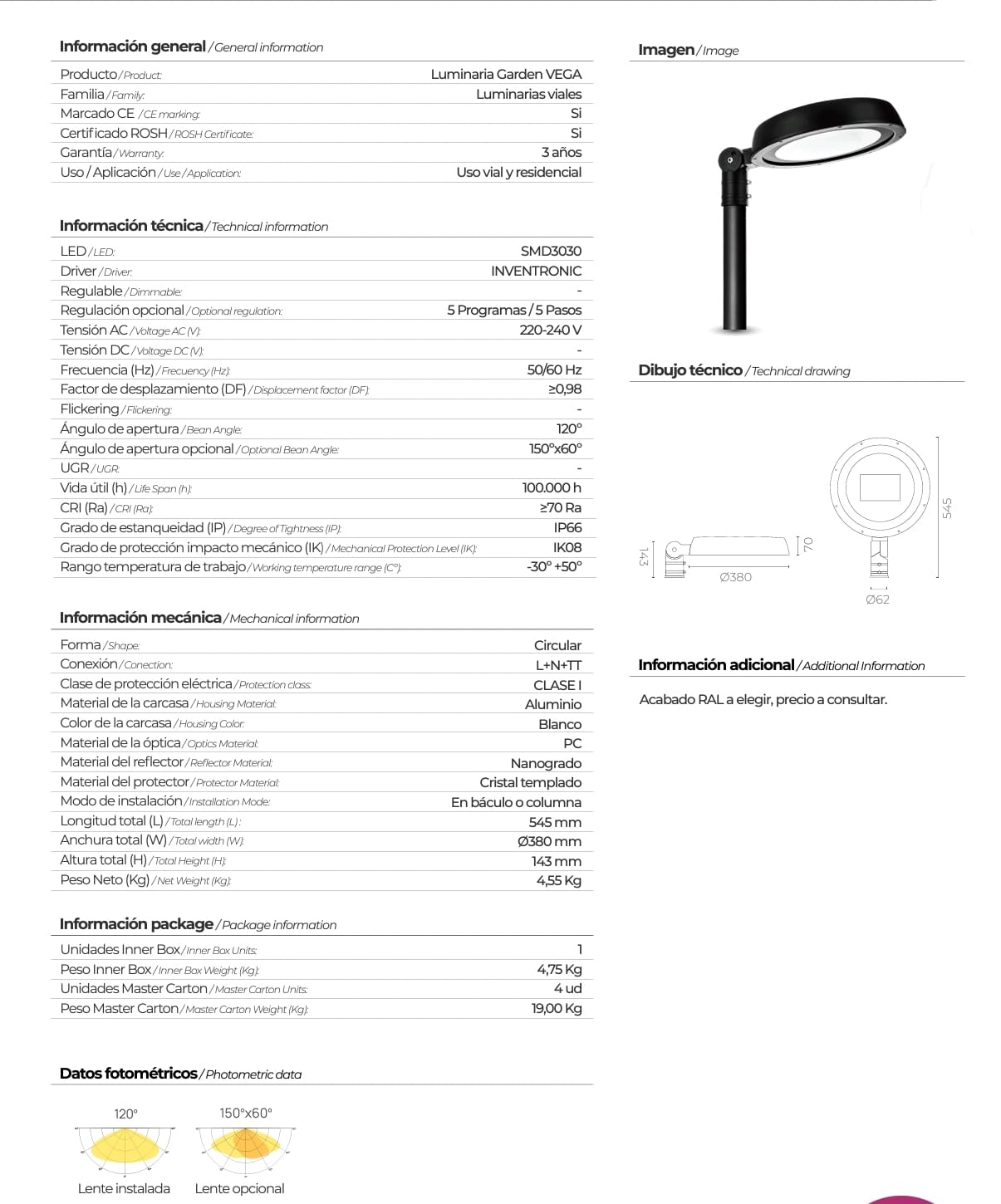 Luminaria vial VEGA 50w/4000k 