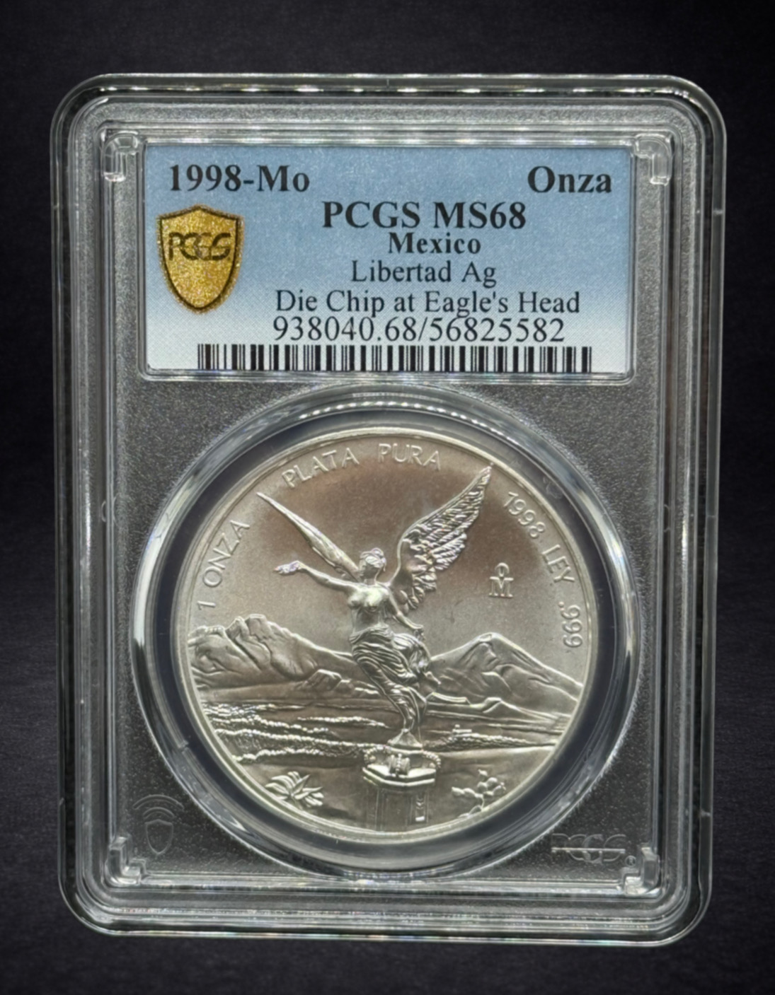 1998MO MEXICO 1 OZ SILVER LIBERTAD PCGS MS 68 Die Ship