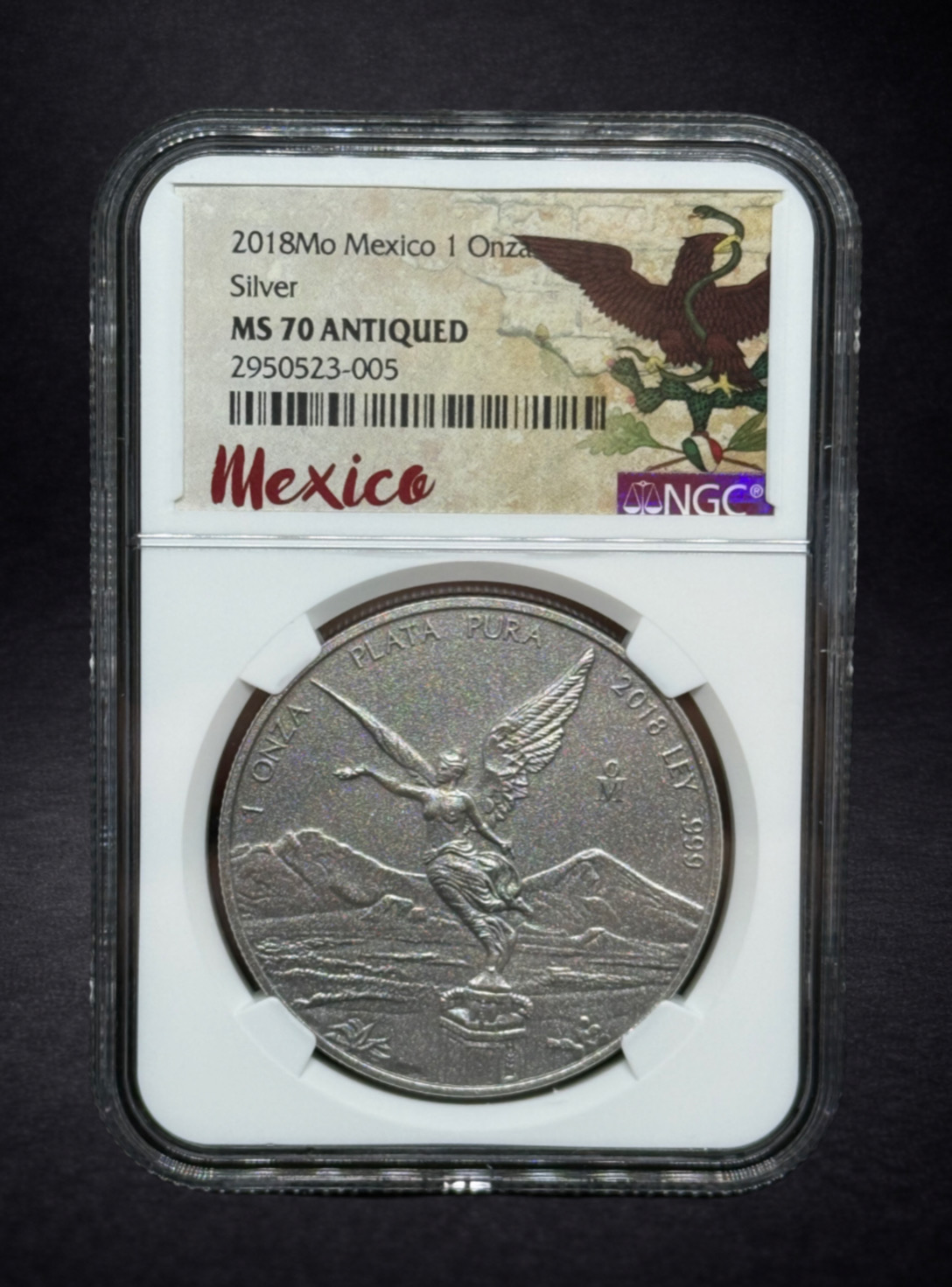 2018 1 oz Mexican Silver Libertad – Antique Finish MS-70 NGC | Special Label