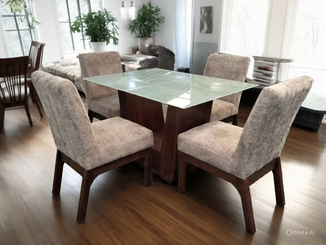 Comedor de 4 sillas con Pedestal V en Nogal