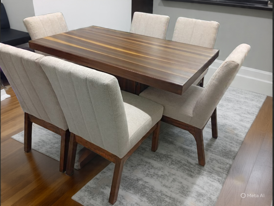 Comedor de 6 sillas con Pedestal de almacenamiento acabado Parota