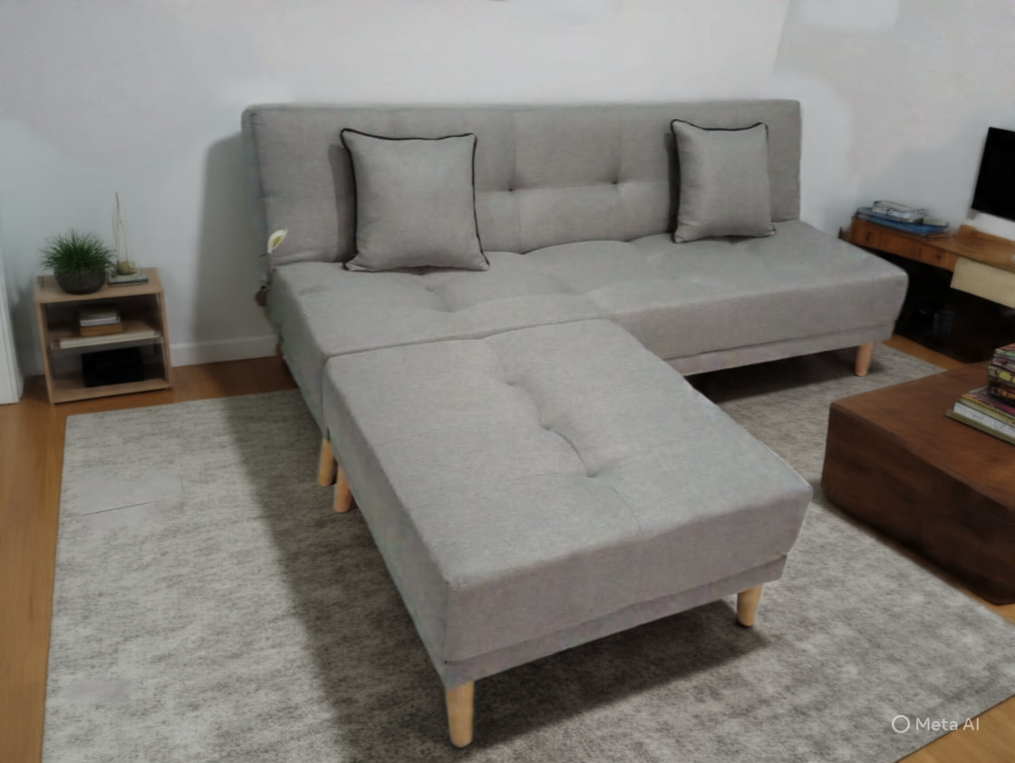 Sofá Cama Individual Japandi con taburete