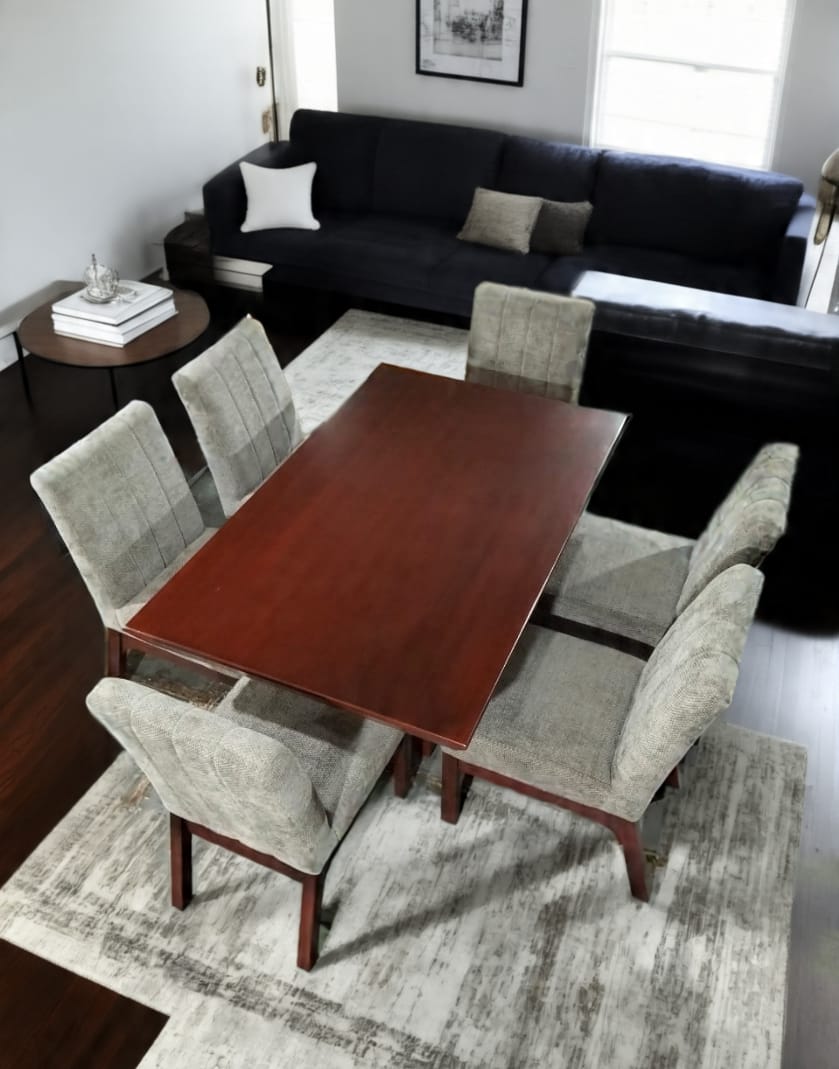 Comedor de 6 sillas con Pedestal de almacenamiento Nogal
