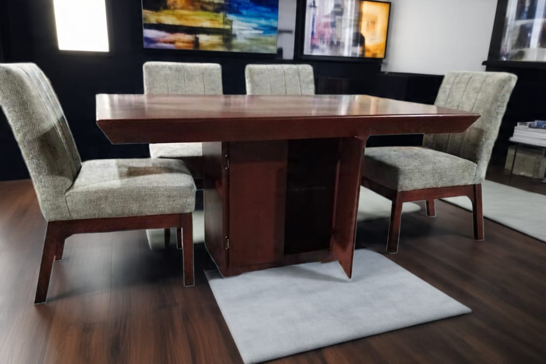 Comedor de 6 sillas con Pedestal de almacenamiento Nogal