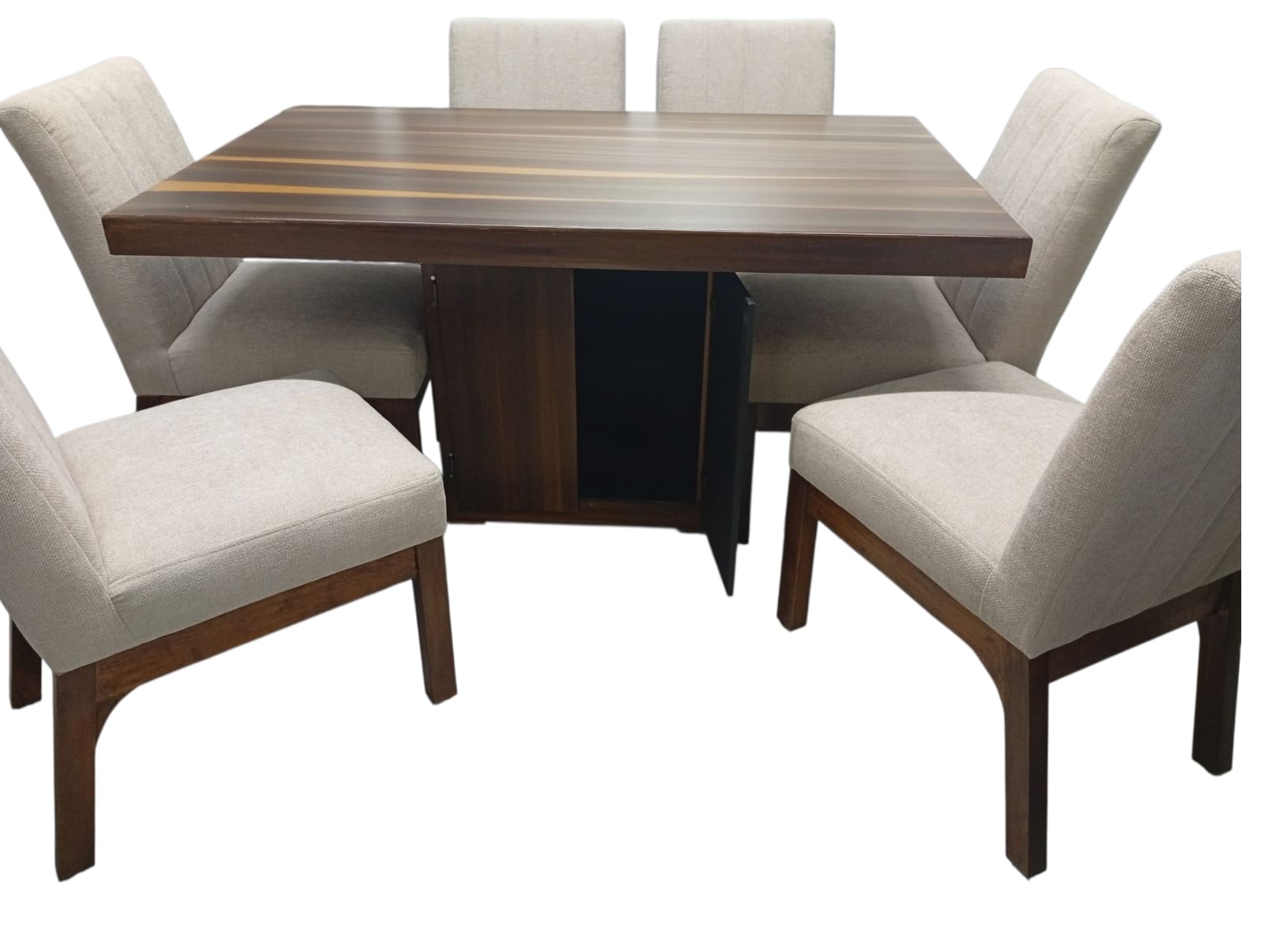 Comedor de 6 sillas con Pedestal de almacenamiento acabado Parota