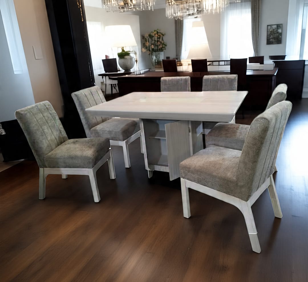 Comedor de 6 sillas con Pedestal de almacenamiento Gris