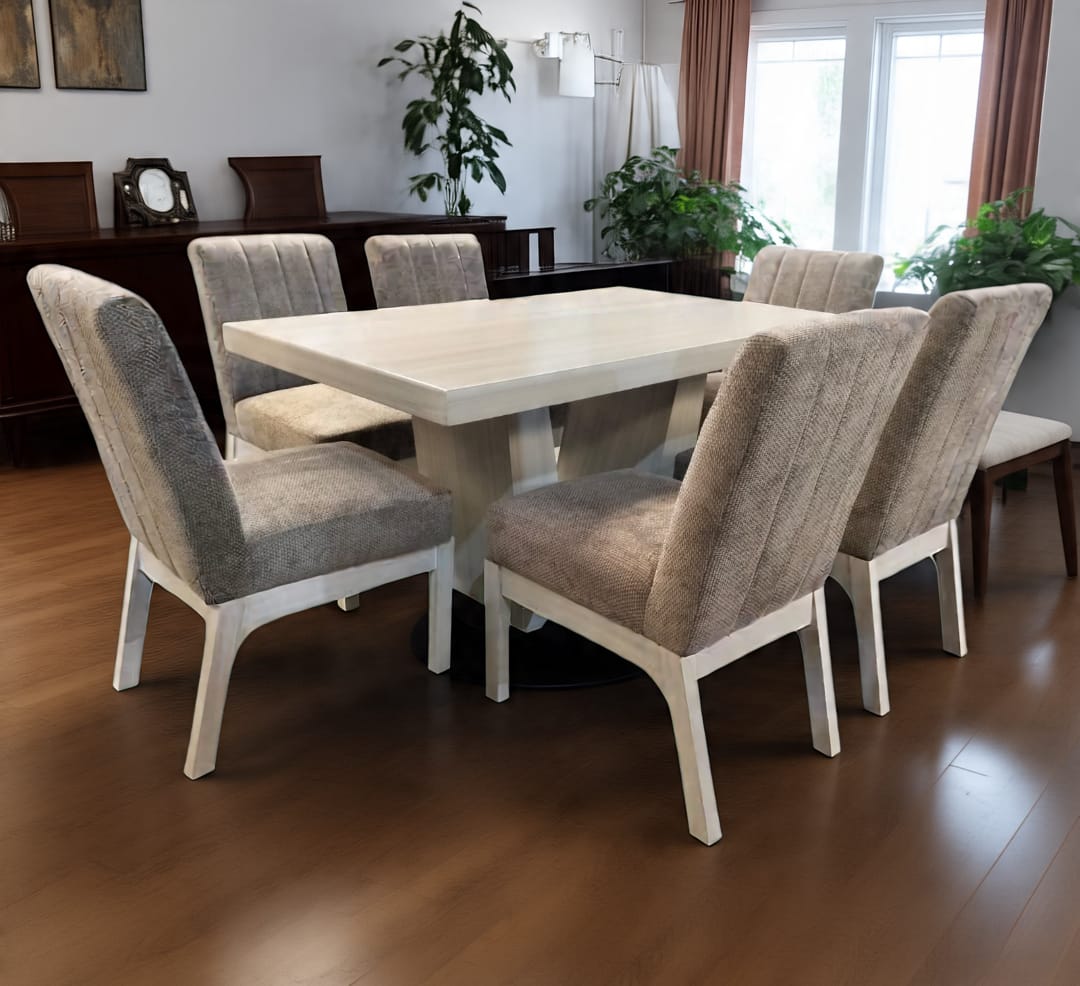 Comedor de 6 sillas con Pedestal V en Gris
