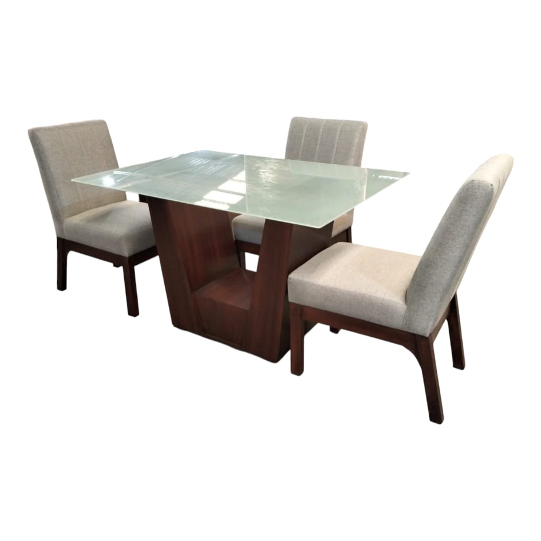 Comedor de 4 sillas con Pedestal V en Nogal