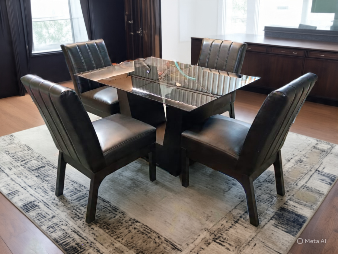 Comedor de 4 sillas con Pedestal V en Negro