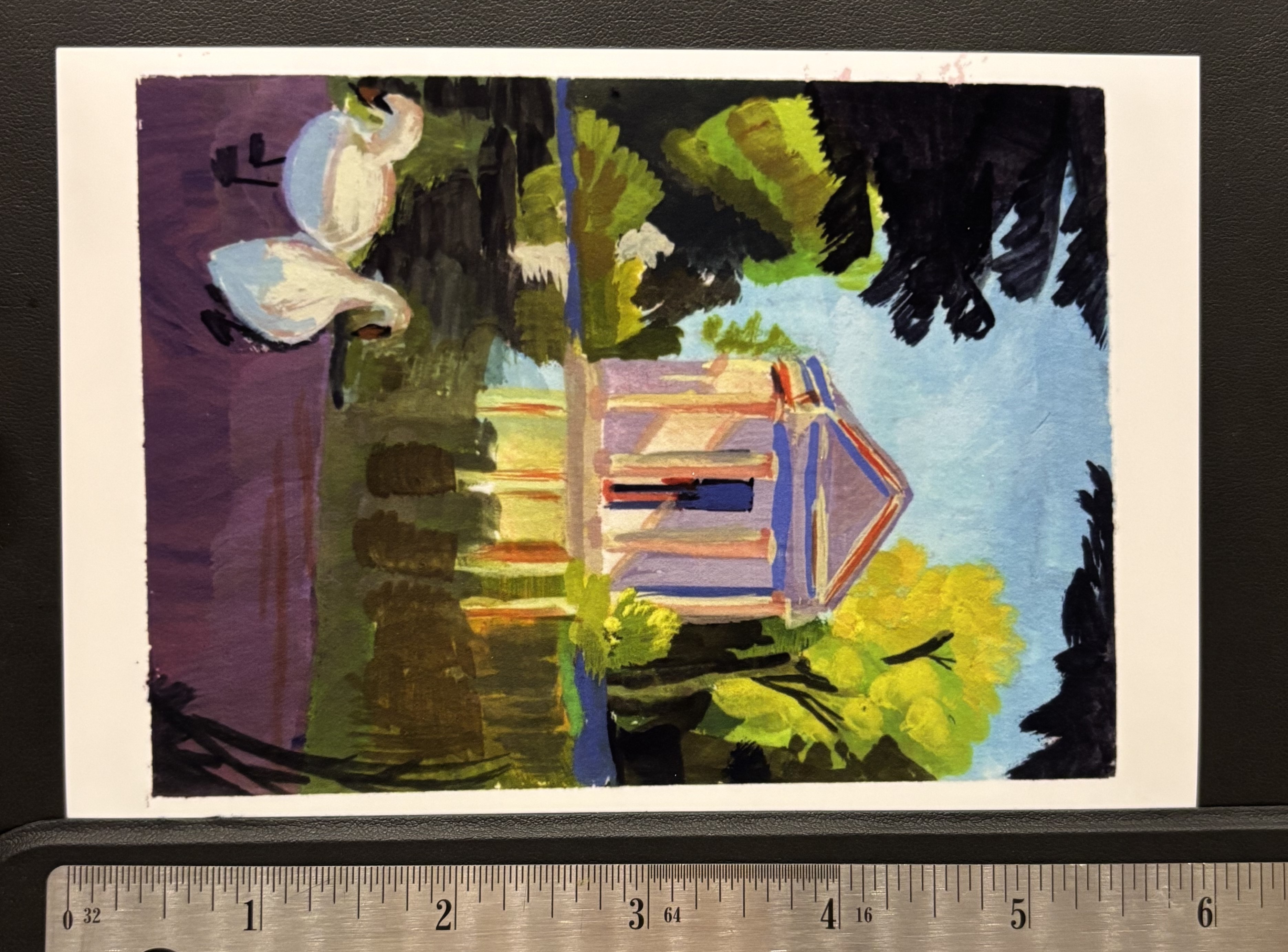 Colorful Painting of a Pavilion by a Pond -Print