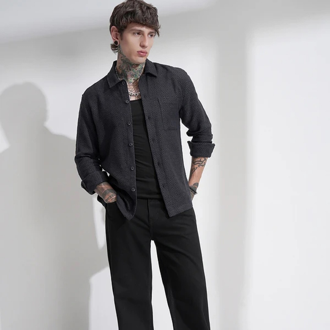 Men's Black Casual Shirt Winter.