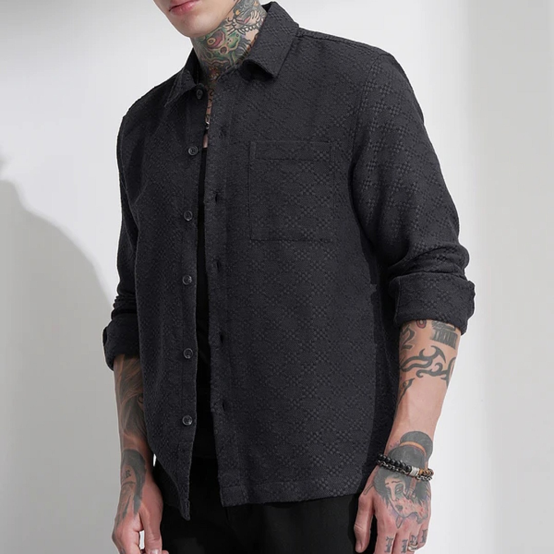 Men's Black Casual Shirt Winter.