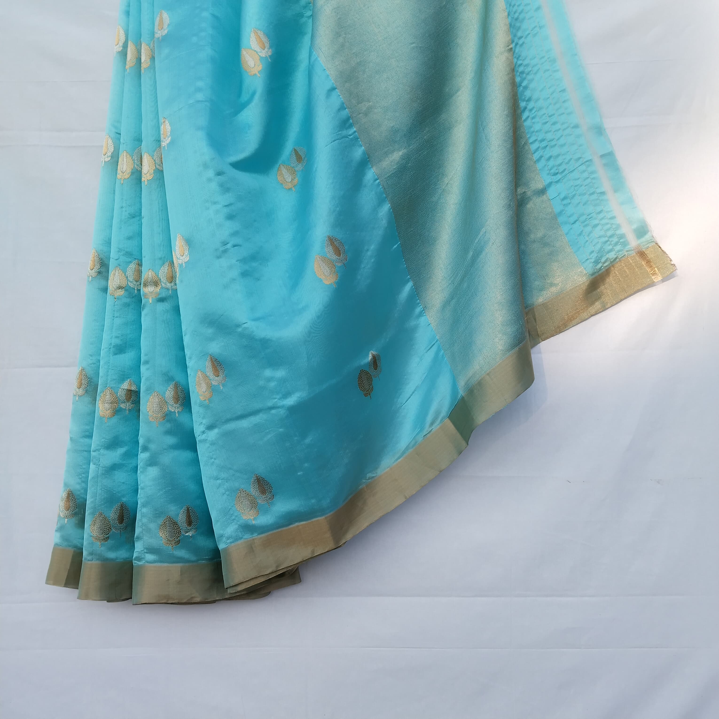 Handloom Chanderi Silk Saree ( sky Blue )