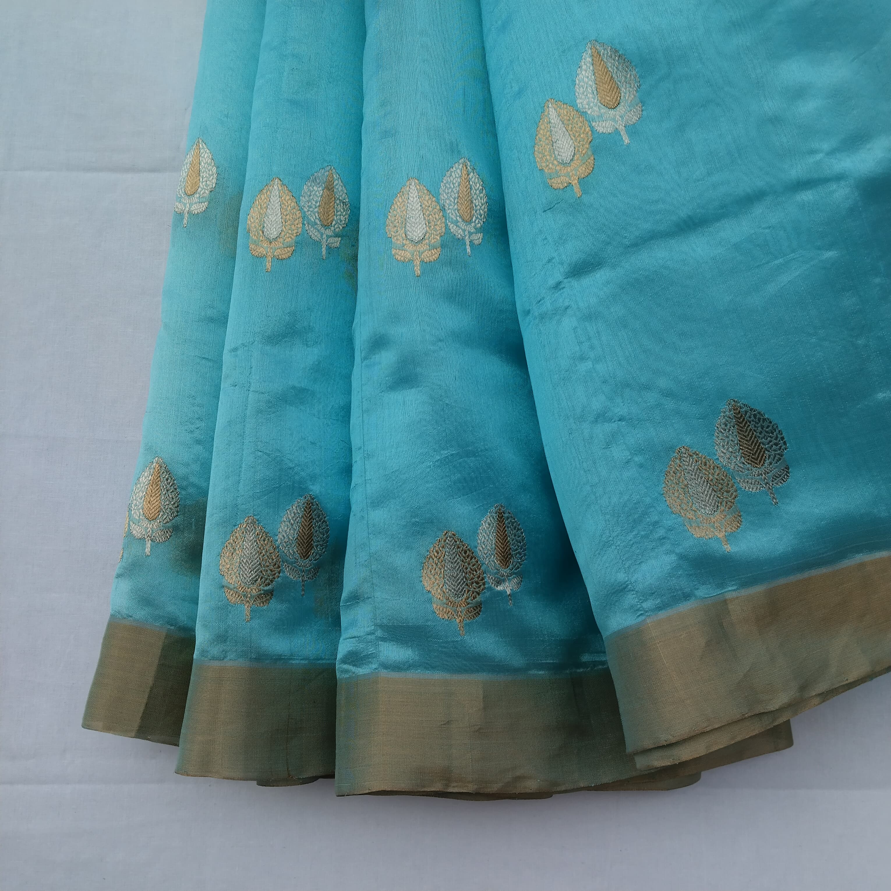 Handloom Chanderi Silk Saree ( sky Blue )