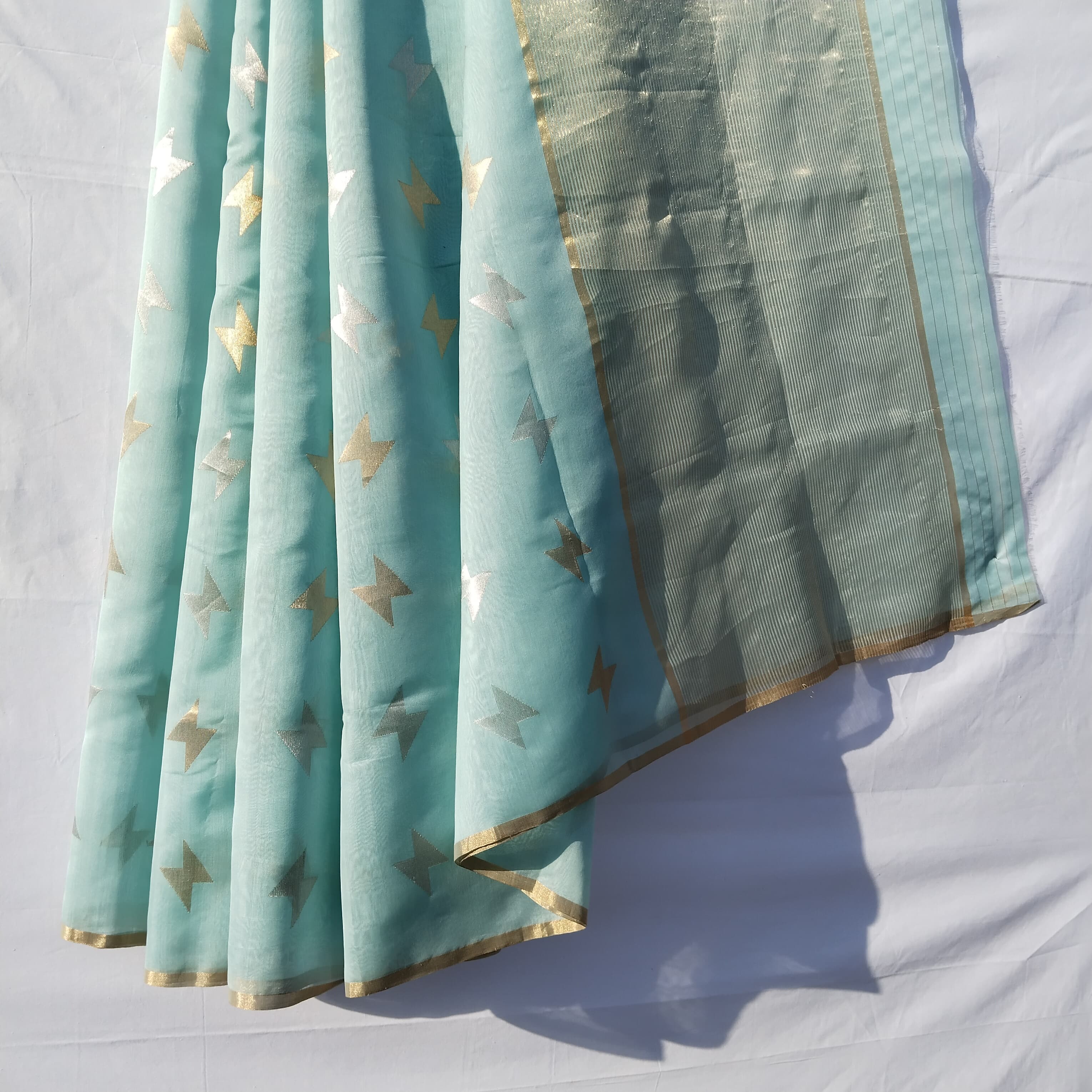 Handloom Chanderi Silk Saree ( Light blue )