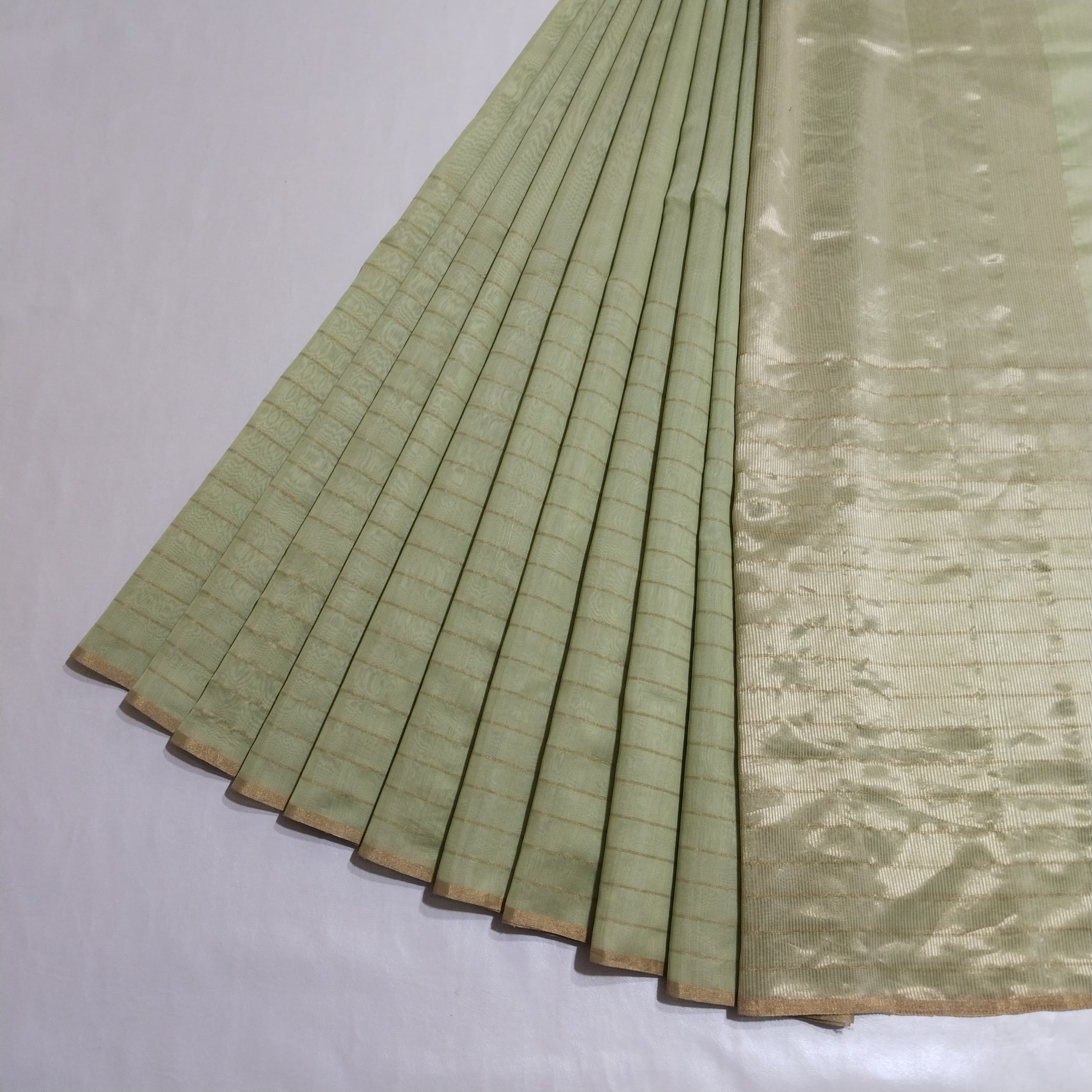 Elegant Pastel Green Chanderi Silk Cotton Saree ✨