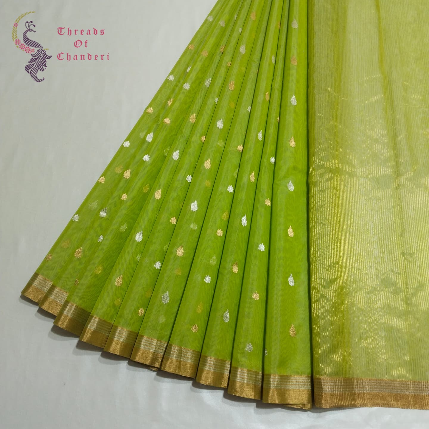 Lime Green Traditional Chanderi saree