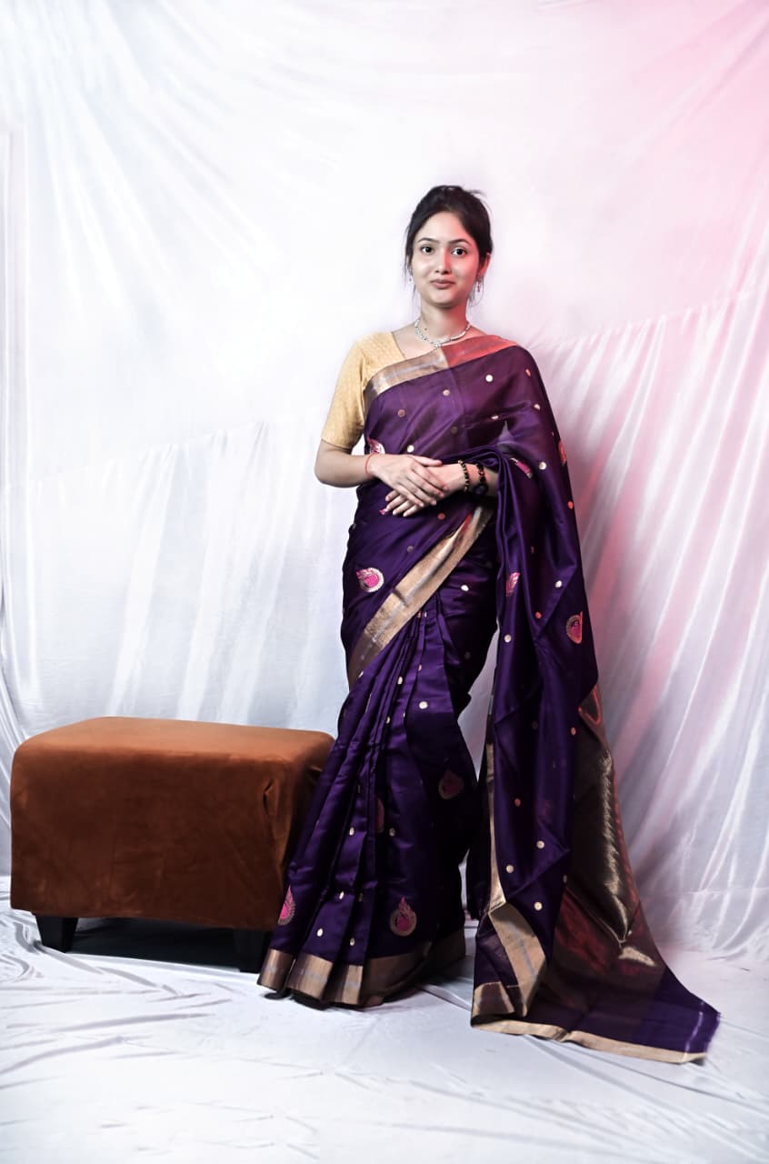 Chanderi Purple Silk Saree