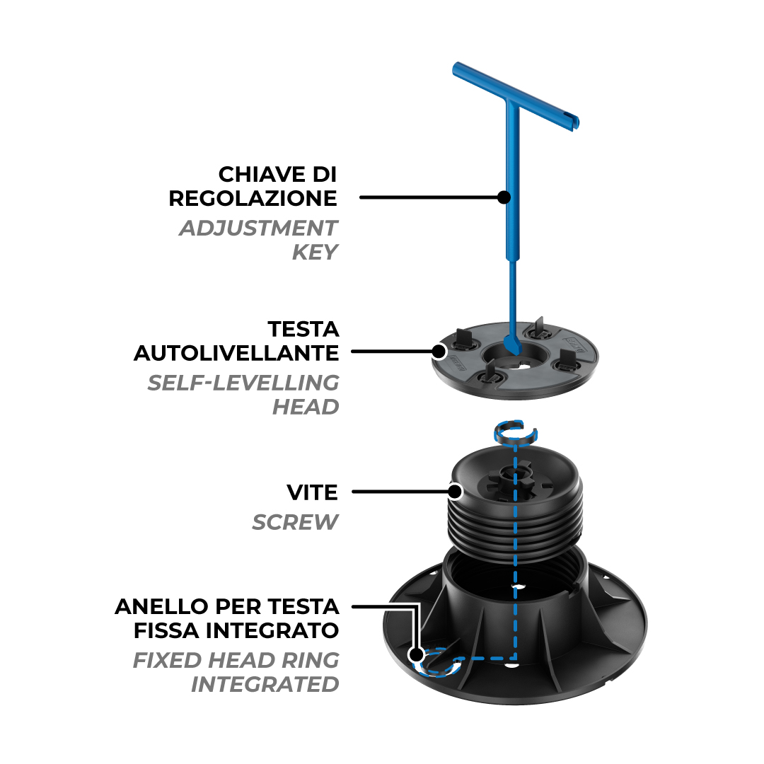 Pakeliamų grindų BAZĖ + VARŽTAS (reguliuojamas), H28 - 39mm