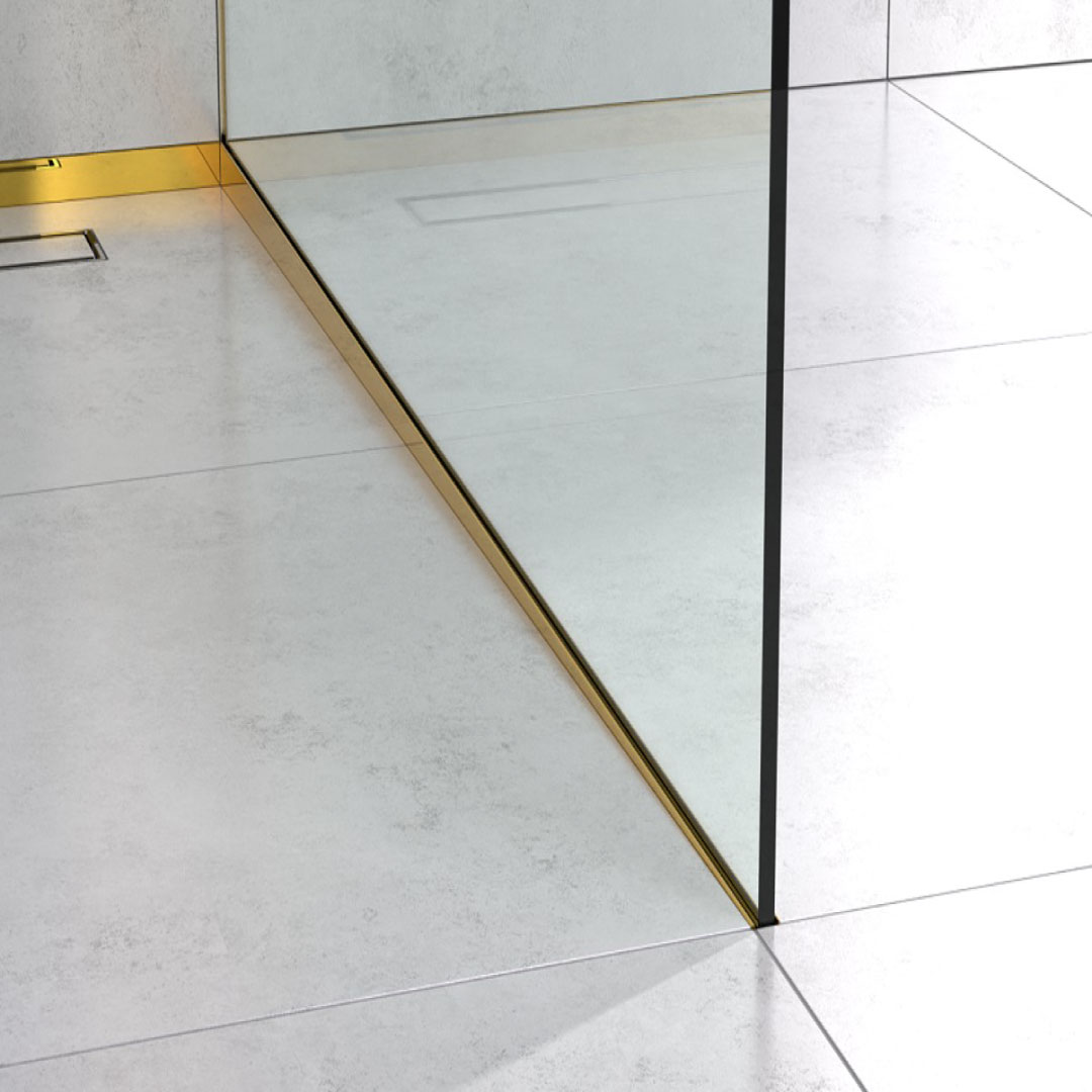 Profilis dušo nuolydžiui (kairinis), POLIRUOTO AUKSO NERŪDIJANTIS PLIENAS, 10mm plytelei