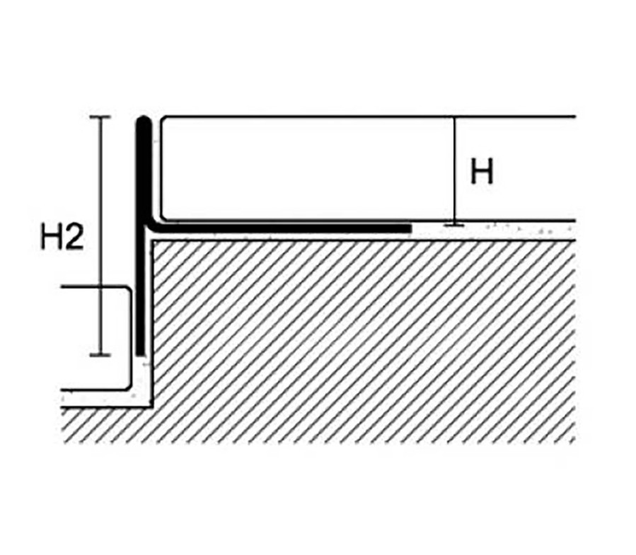 Profilis dušo nuolydžiui (dešininis), ŠVEISTAS NERŪDIJANTIS PLIENAS, 10mm plytelei, L980 - 2000 mm