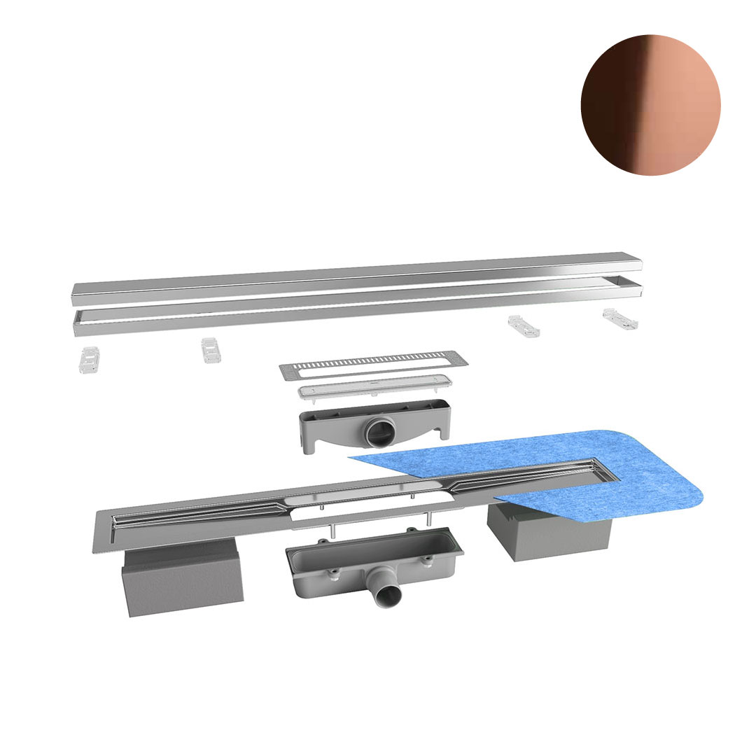 Linijinis dušo trapas, POLIRUOTO RAUSVO AUKSO spalva, L600 - 1000 mm