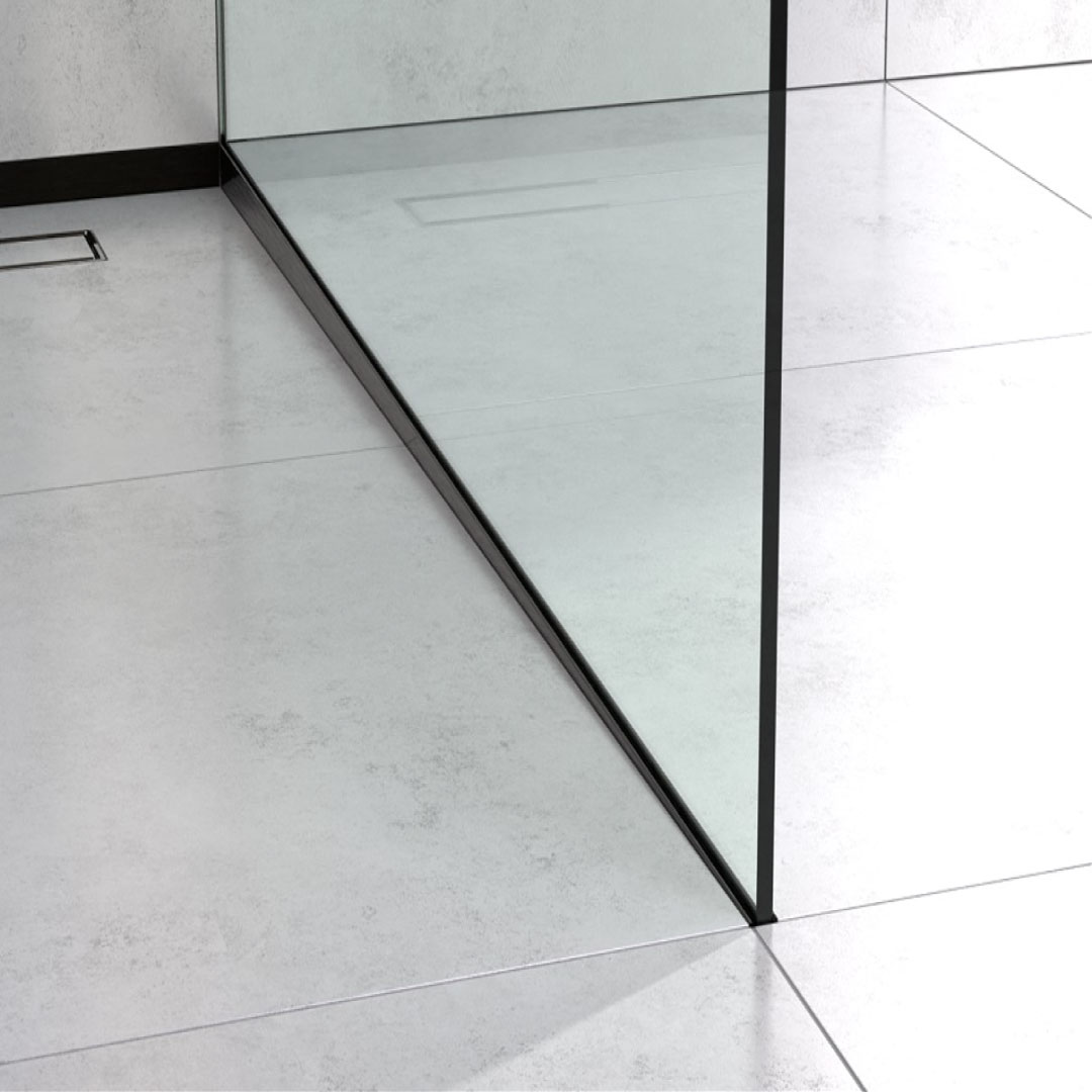 Profilis dušo nuolydžiui (dešininis), MATINIS JUODAS NERŪDIJANTIS PLIENAS, 10mm plytelei