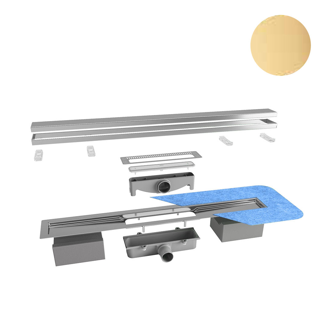 Linijinis dušo trapas, POLIRUOTO AUKSO spalva, L600 - 1000 mm